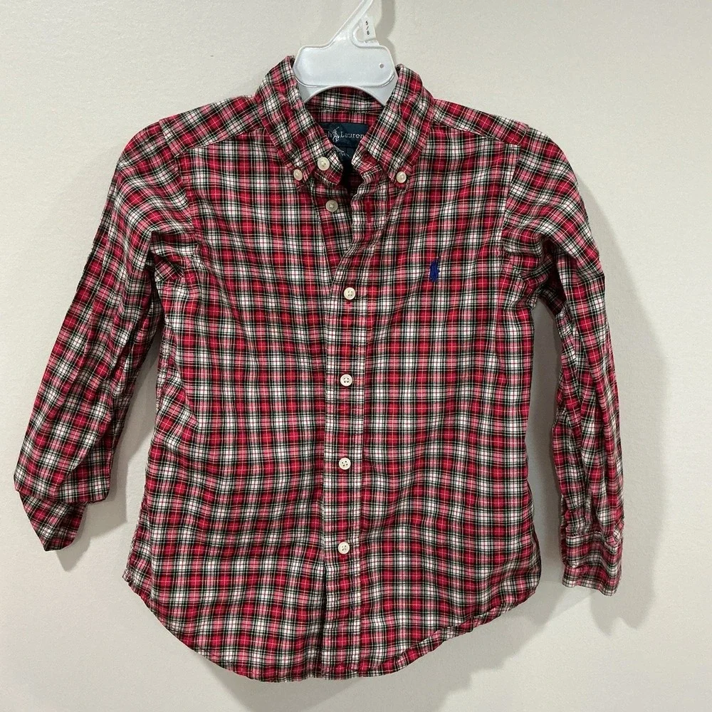 Ralph Lauren Boys Button Down Shirt Lot Of 2 Long Sleeve Sz 4 4T Plaid Preppy‎
